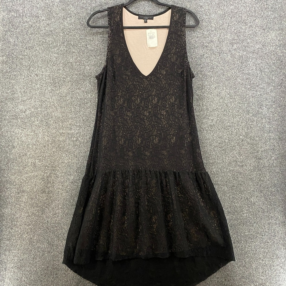 Sanctuary Dress Womens L Black Lace Drop Waist V-Neck Whimsigoth Romantic‎ Event